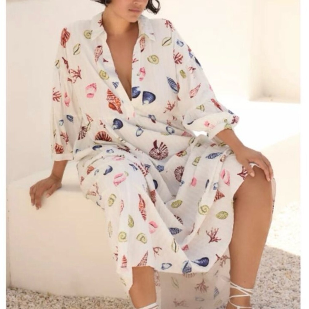 Anthropologie White and Red Maxi Dress with Floral Design NWOT 3